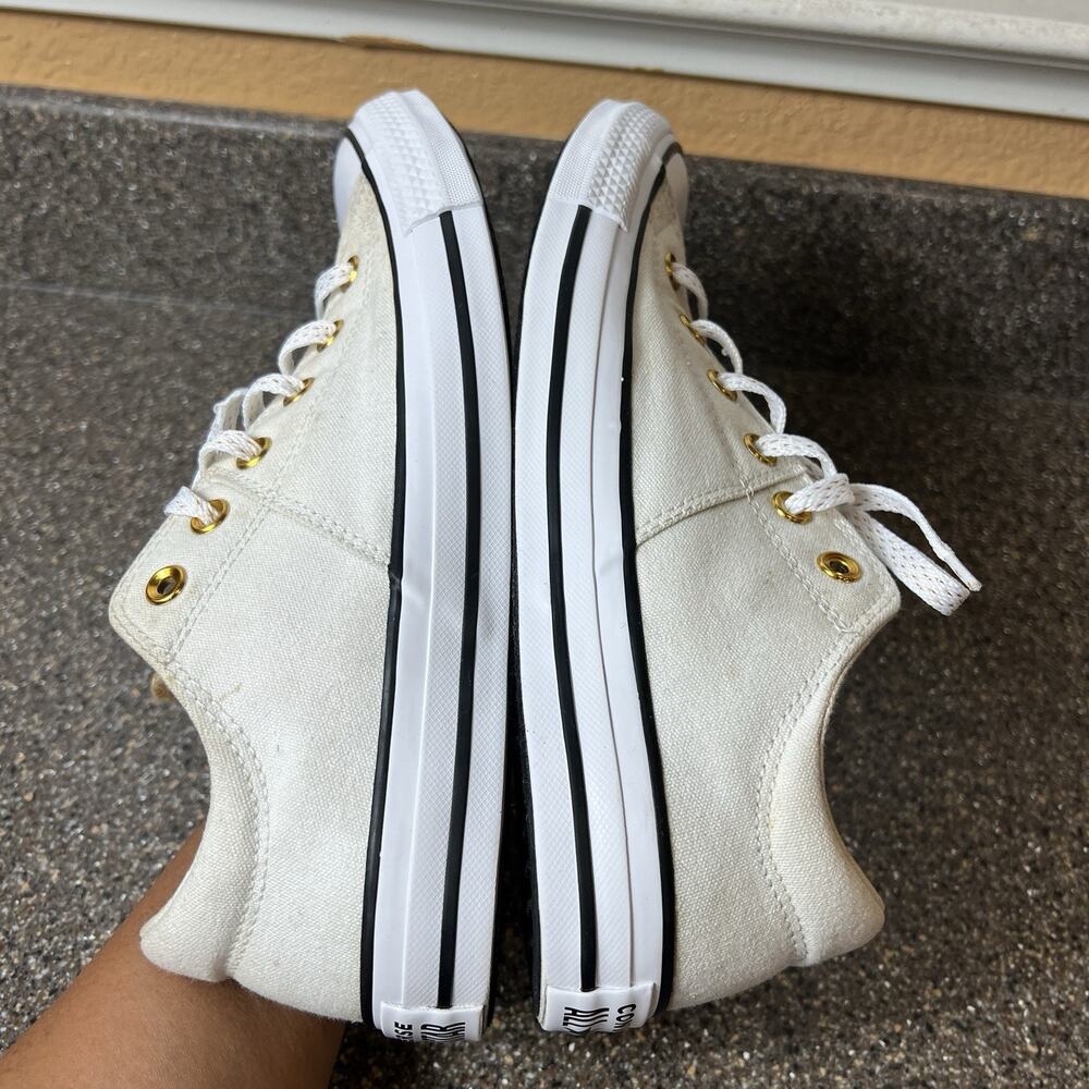 Converse Women Sz 10 Canvas Sneaker Ivory Lace Up Low Padded Tongue Gold Glitter - Picture 5 of 11
